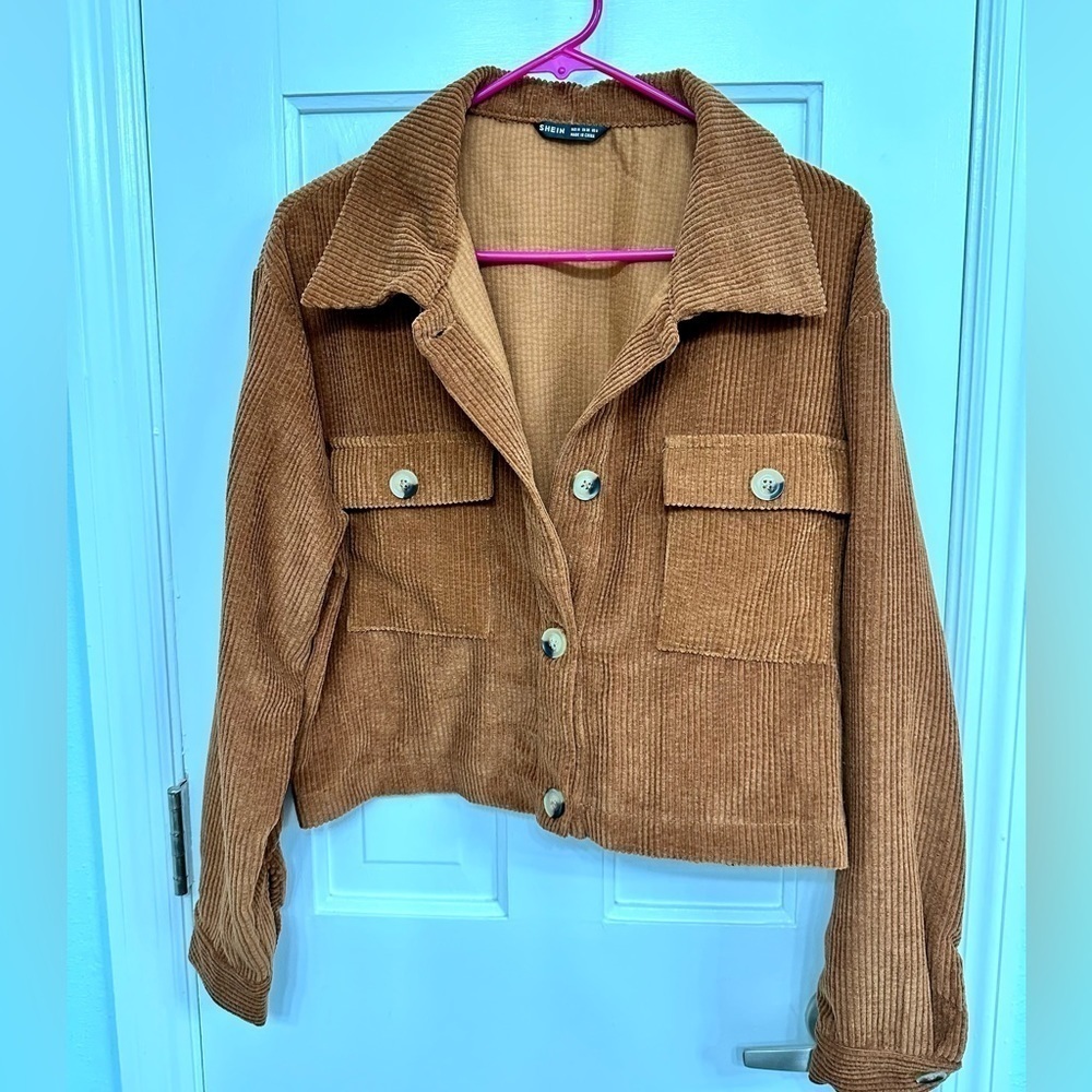 Brown Corduroy Cropped Shacket Academia Preppy Y2K  Boxy Style Sz M/6